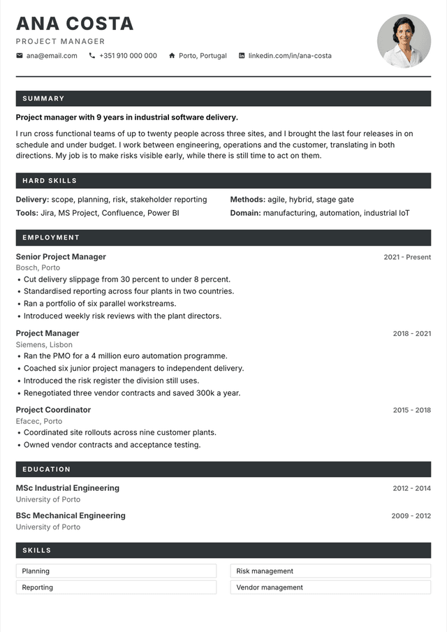 Metro resume template